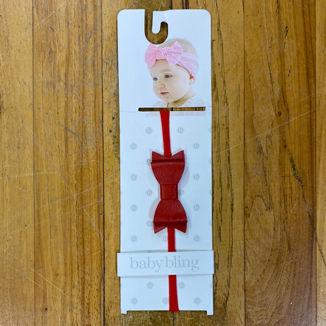 SKINNY LEATHER BOW HEADBAND/RED
