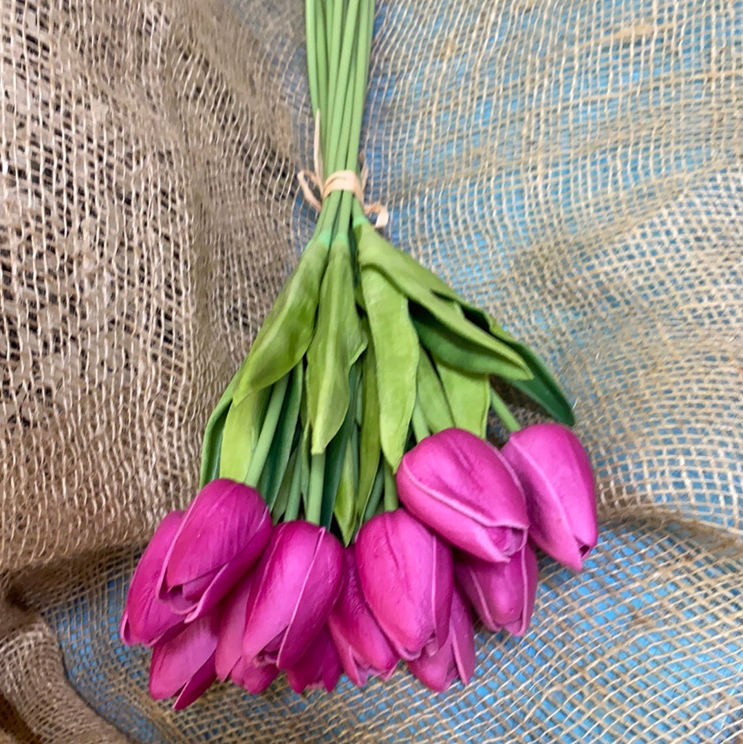 REAL TOUCH 13.5" MINI TULIPS/FUSCHIA