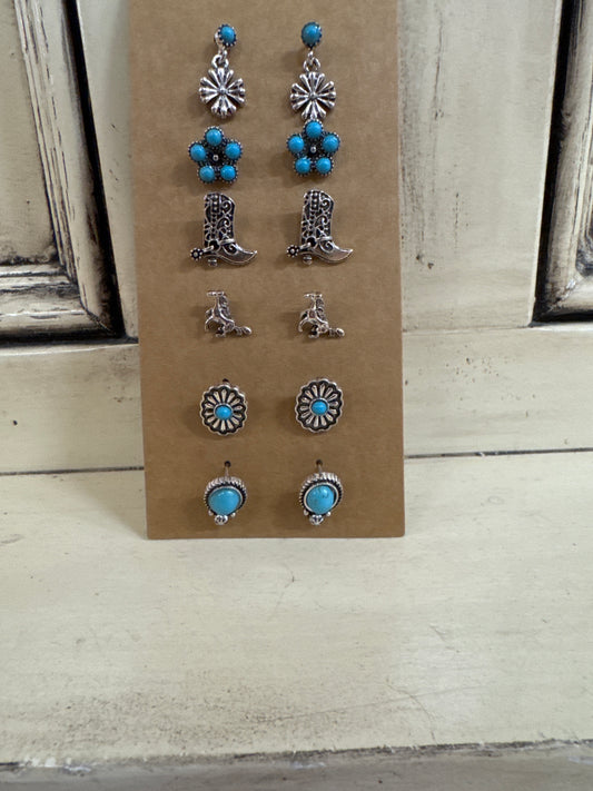 TIPI SET OF 6 SILVER/TURQUOISE HORSE/BOOT