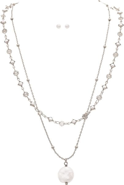 RAIN LAYER CHAIN COIN DROP NECKLACE-SILVER