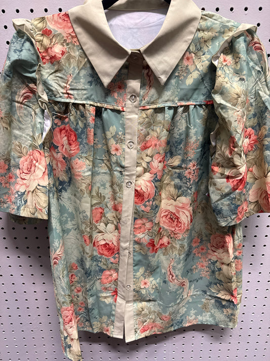 SAGE GREEN FLORAL TOP - LARGE
