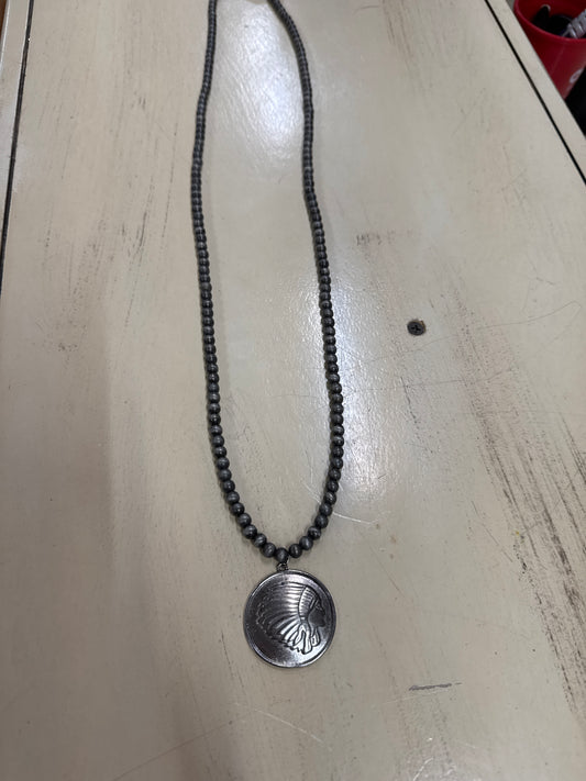 SILVER BEADED 16" WITH SILVER INDIAN HEAD NECKLACE