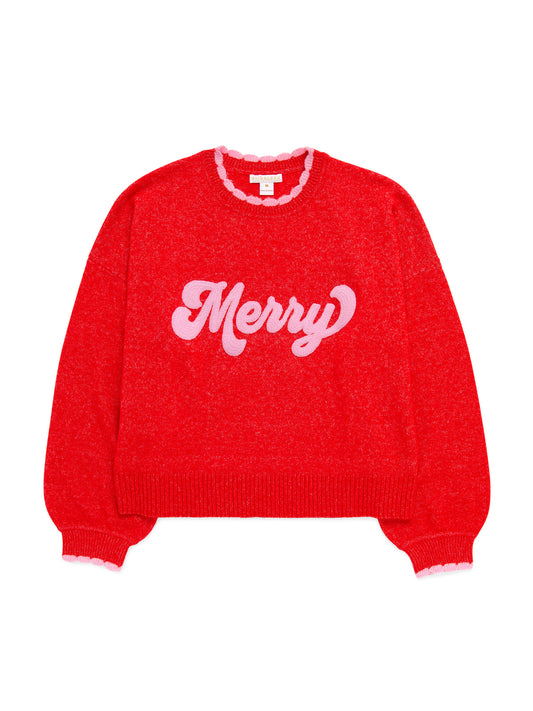 SHIRALEAH MERRY SCALLOP TRIM SWEATER