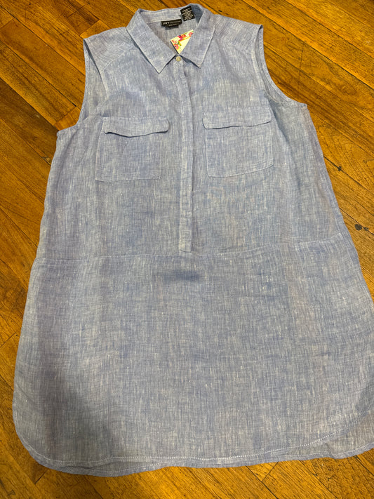 BLUE LINEN SLEEVELESS LONG TOP