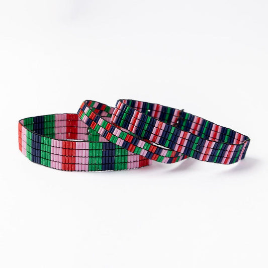 INK & ALLOY DYLAN SET OF 3 NAVY/GREEN/RED/PINK BRACELET