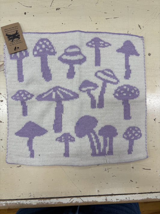 COTTON KNIT DISH CLOTH W/MUSHROOM-PURPLE