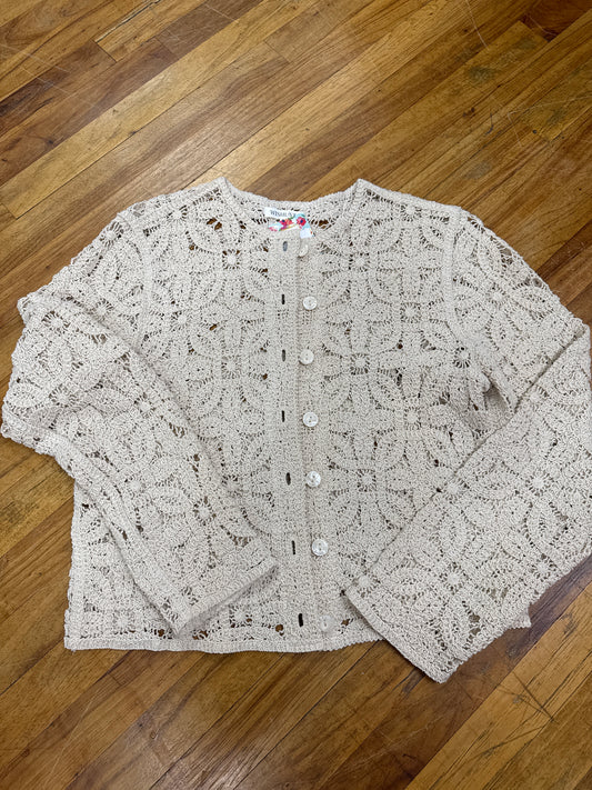 WISHLIST CREAM CROCHET L/S  CARDIGAN- SM/MED