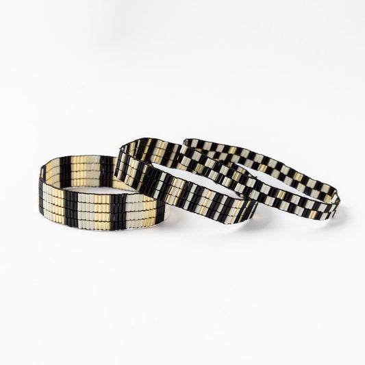 INK & ALLOY  DYLAN SET OF 3 BLK/WHT BRACELETS