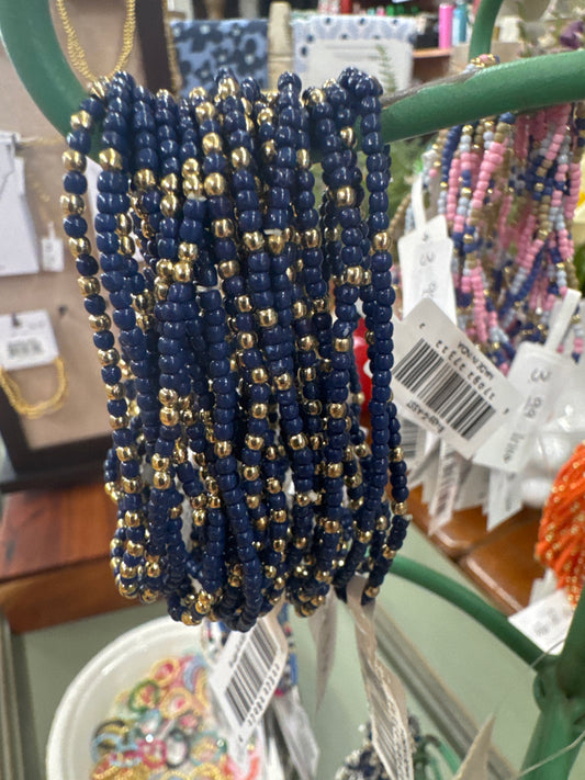 SPLENDID IRIS-2MM -SEED BEAD NAVY-GOLD BRACELET