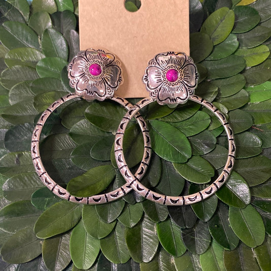 SILVER EARRINGS W/FLOWER-PINK