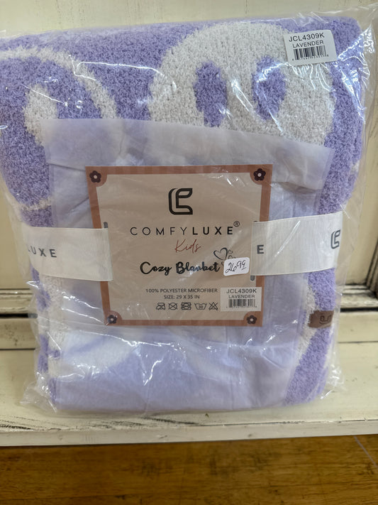 COMFY LUXE- SMILEY FACE BLANKET-LAVENDER