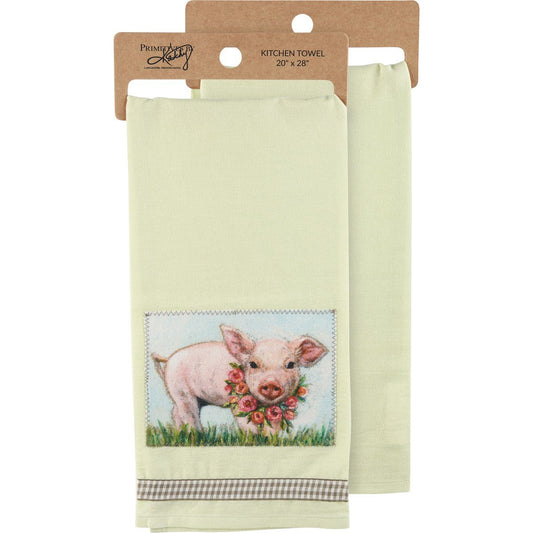 KITCHEN TOWEL - PIG AND WREATH