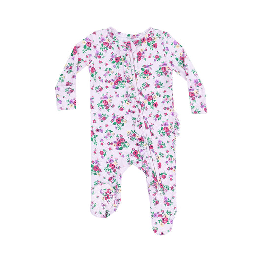 ANGEL DEAR PREPPY ROSES RUFFLE ZIPPER FOOTIE