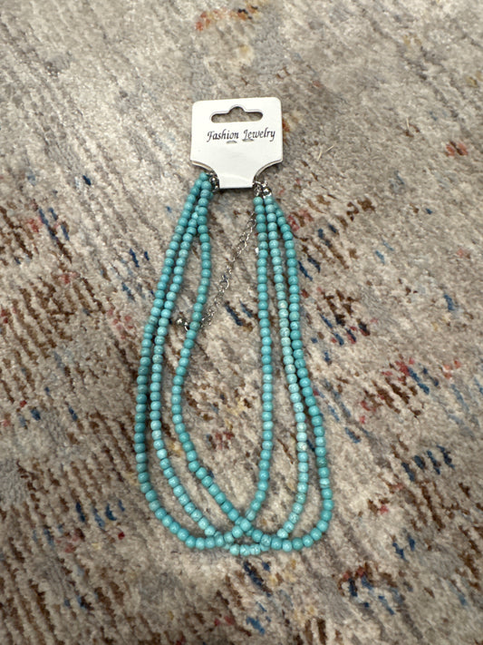 FASHION TRIPLE STRAND TURQ NECKLACE
