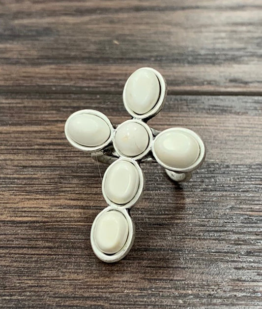 ISAC-CROSS WHITE TURQ ADJ RING