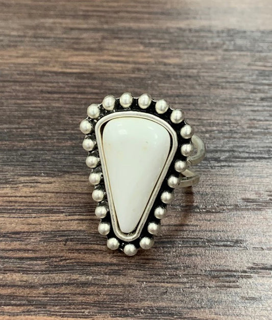 ISAC WHITE TURQ ADJ RING
