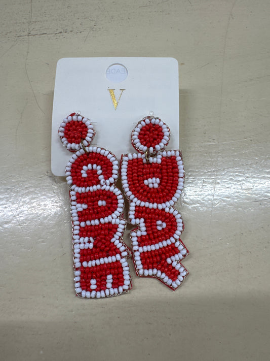 GAME DAY BEADED EARRING-RED/WHITE