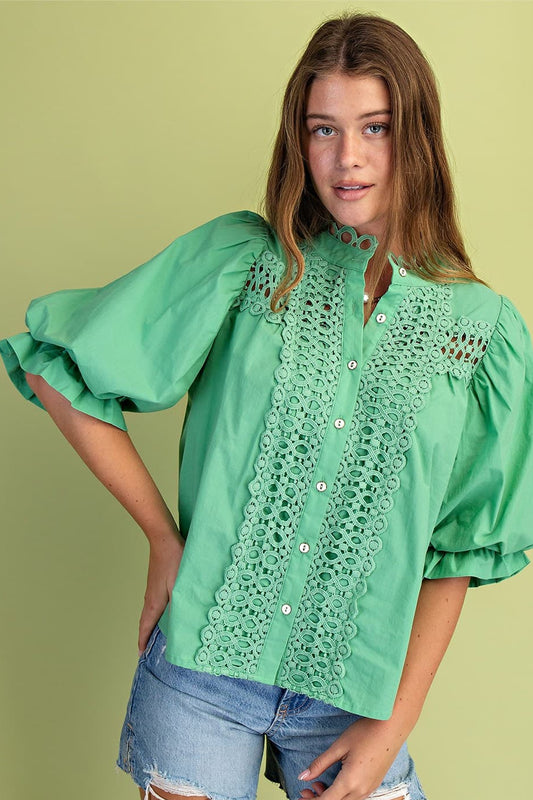 GIGIO MINT PUFFY SLEEVE BLOUSE