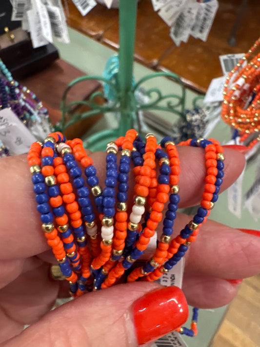 SPLENDID IRIS STRETCH SEED BEAD BRACELET-ORANGE/BLUE