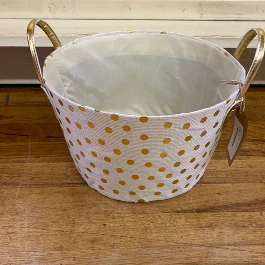 HOLIDAY ROUND BASKET-GOLD DOTS