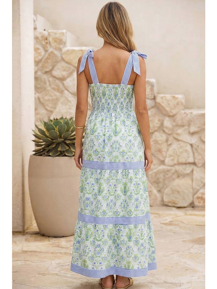 1ST WOMAN-FLORAL GEOMETRIC STRIPE DRESS