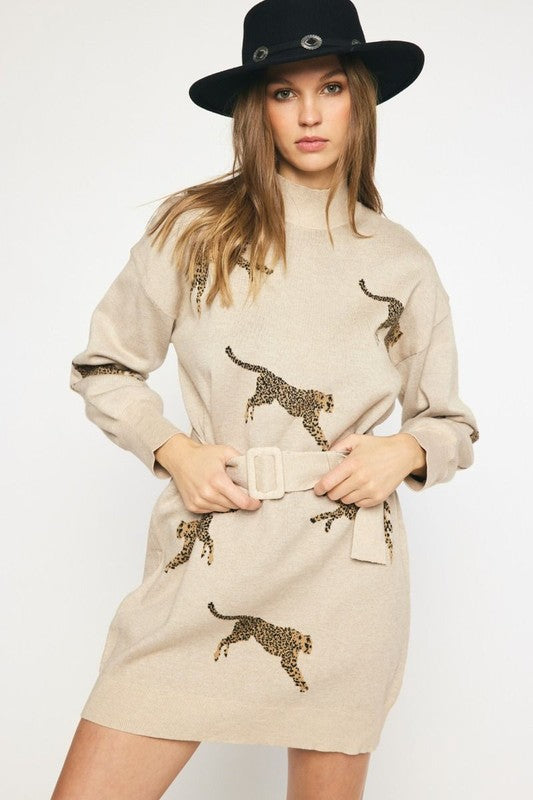 CHEETAH PRINT SWEATER DRESS