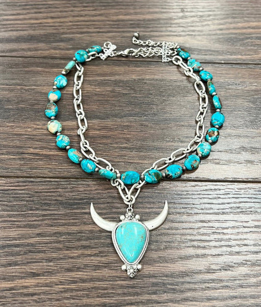 ISAC LONGHORN TURQ NECKLACE