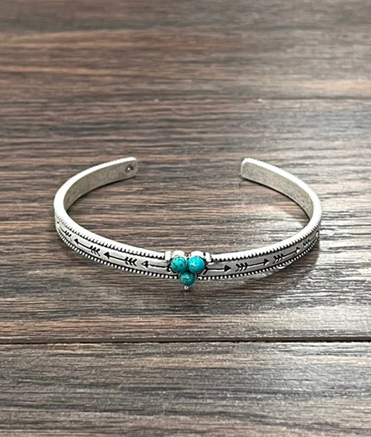 ISAC TURQ CUFF W/ 3 ROUND TURQ STONES