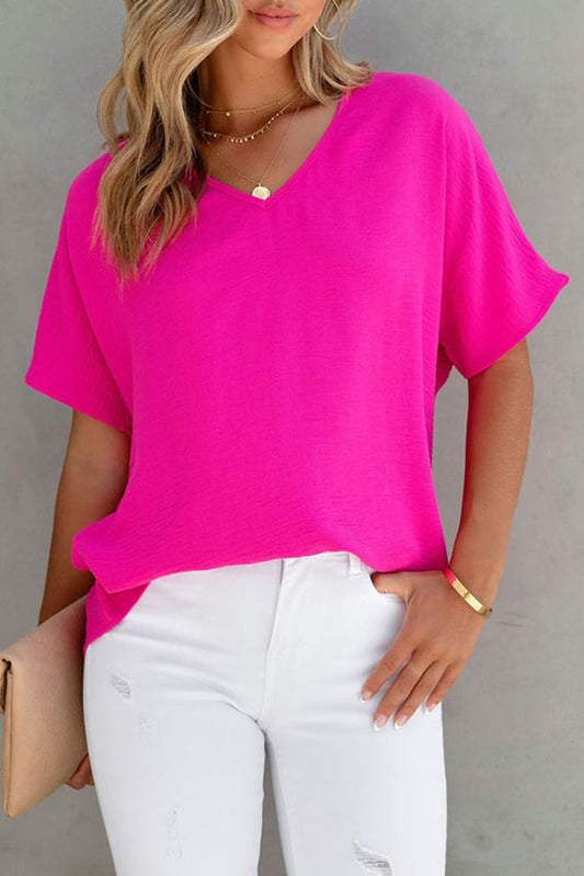 CASUAL V NECK TOPM -HOT PINK