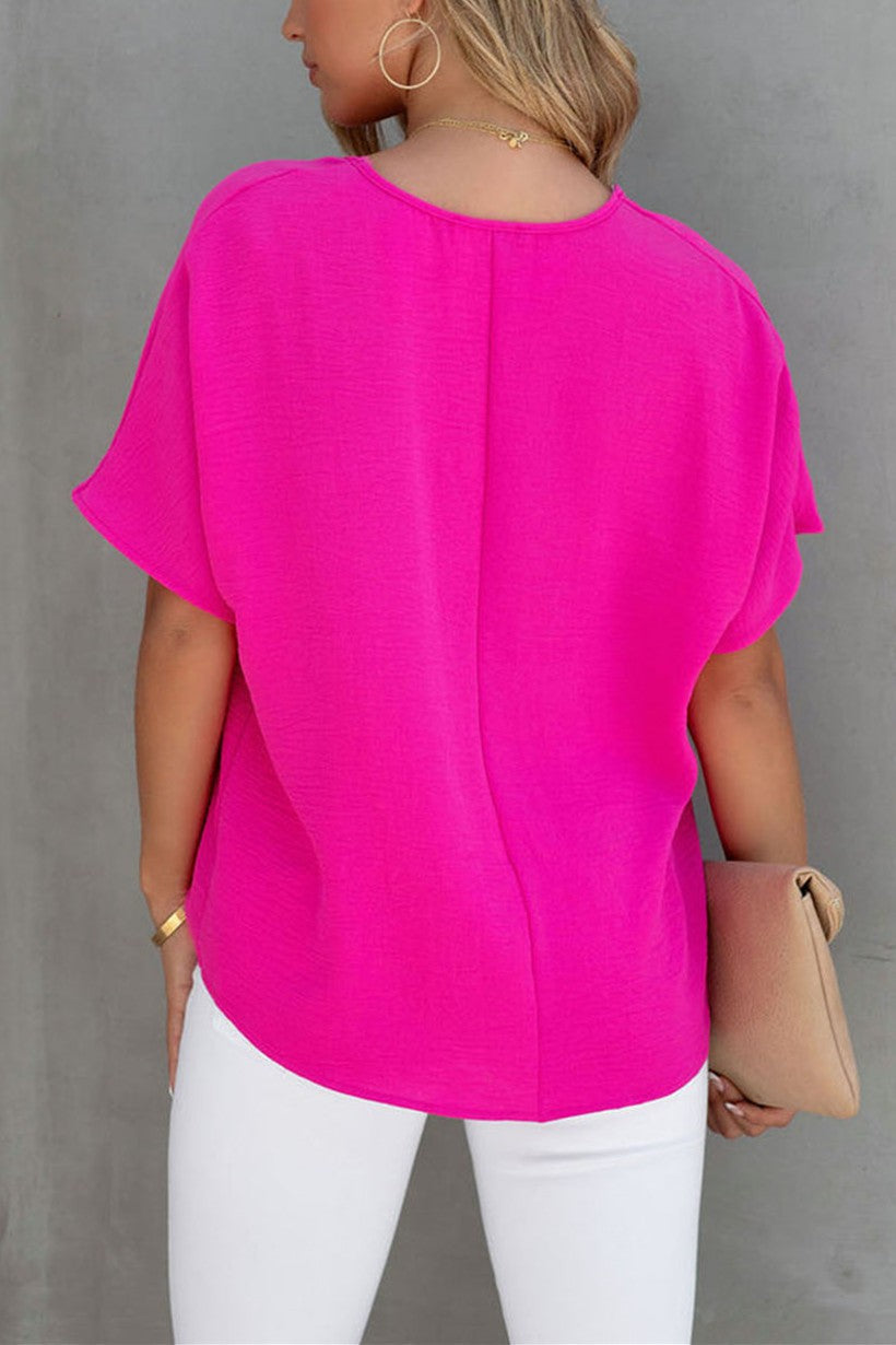 CASUAL V NECK TOPM -HOT PINK