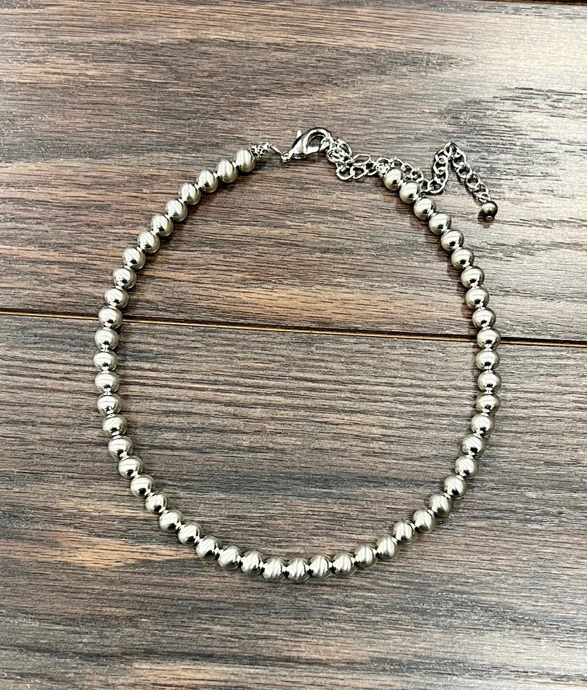ISAC- 16' 8MM SILVER BEAD NECKLACE