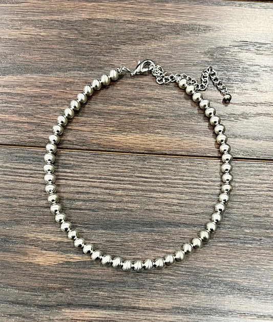 ISAC- 16' 8MM SILVER BEAD NECKLACE