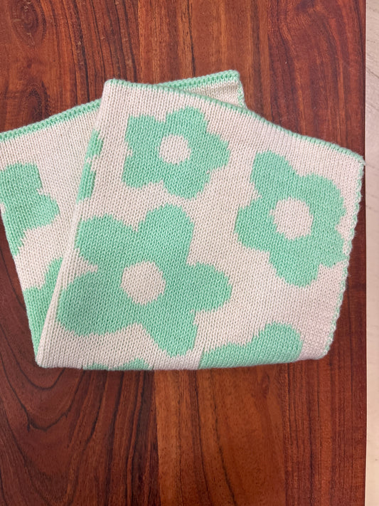 COTTON KNIT DISH CLOTH W/FLOWER GREEN