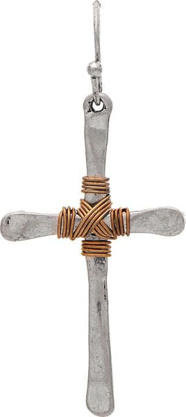 RAIN WIRE WRAP CENTER CROSS EARRING-TT