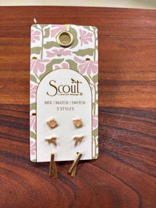 SCOUT STUD TRIO EAR JACKET-ROSE QUARTZ-GOLD