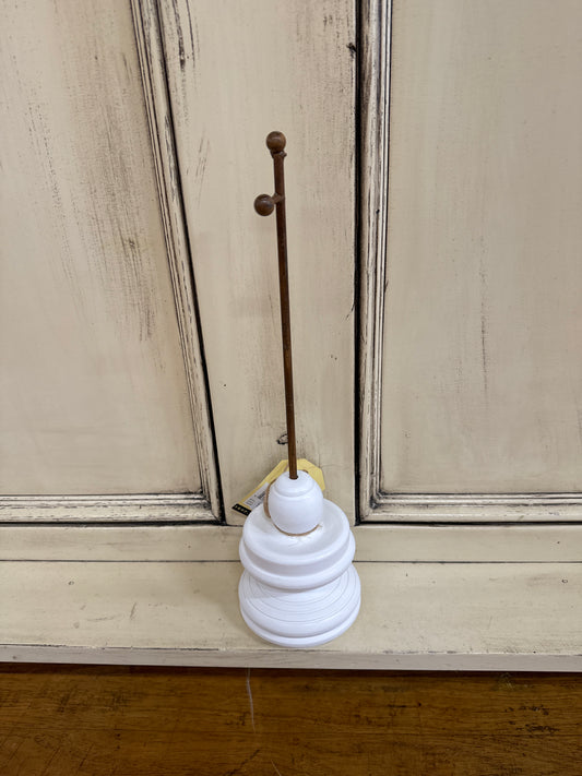 DISPLAY POLE  W/ WOOD BASE- WHITE ROUND