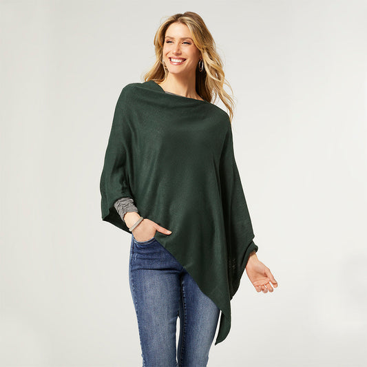 COCO & CARMEN LIGHTWEIGHT PONCHO-DEEP GREEN