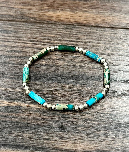 ISAC CYCLINDER GEMSTONE STRETCH BRACELET