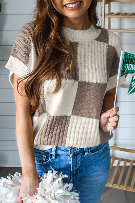 COLORBLOCK S/S SWEATER-TAUPE