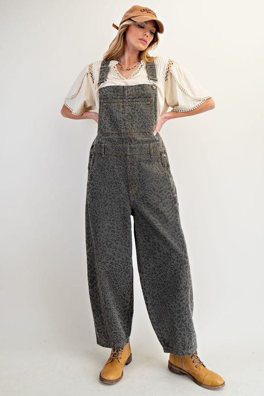 ANIMAL PRINT WASHED TWILL OVERALLS