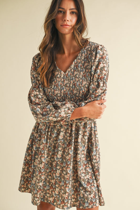 ANNIEWEAR-VINTAGE FLOWER SMOCKING DRESS