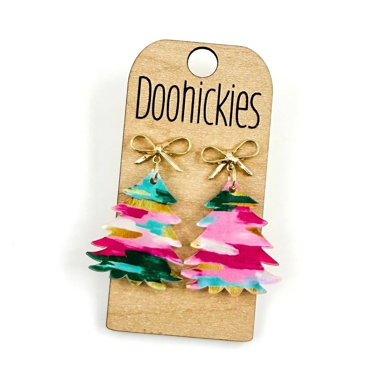 DOOHICKIES BRIGHT STROKE FESTIVE TREE EARRINGS-TEAL