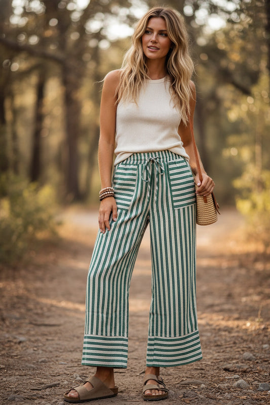 SEWN & SEEN GREEN/BEIGE/IVORY STRIPED PANTS
