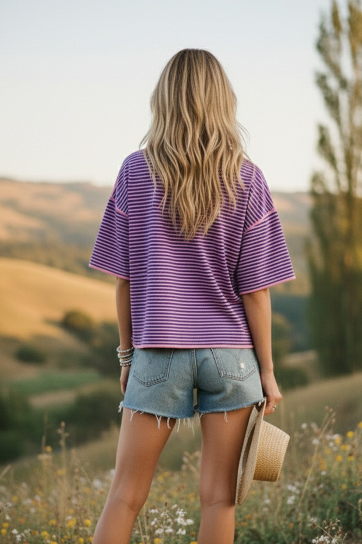 SEWN & SEEN OVERSIZED KNIT TOP -NAVY/PINK