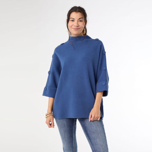 COCO & CARMEN LUX FUNNEL NECK W/BUTTN-STEEL BLUE-S