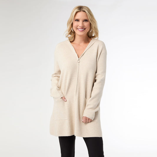 COCO & CARMEN HVNLY LUXE ZIP FRT W/HOOD-OATMEAL