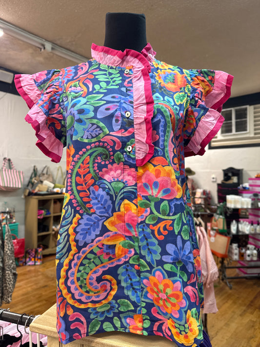 UMGEE-BLUE/PINK FLORAL TOP