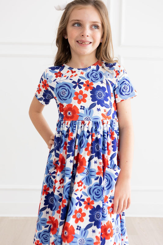 MILA & ROSE HAPPY 4TH FLORAL S/S POCKET TWIRL DRESS