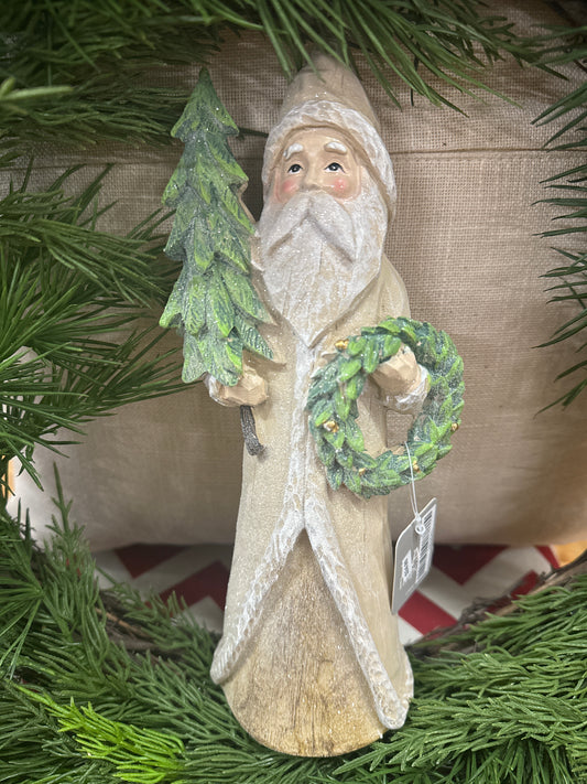 10.25" NATURAL SANTA W/TREE & WREATH