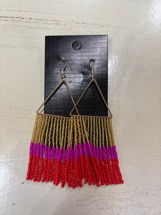 GOLD/PINK/RED BEADED EARRINGS